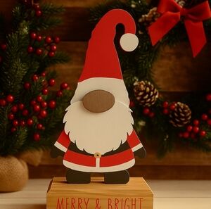 Rae Dunn Merry and Bright Wooden Santa Gnome (Christmas)